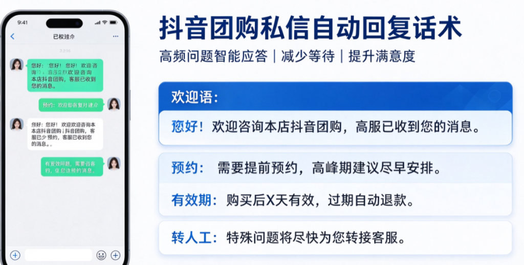 抖音团购私信自动回复设计核心原则，抖音团购私信自动回复话术模板